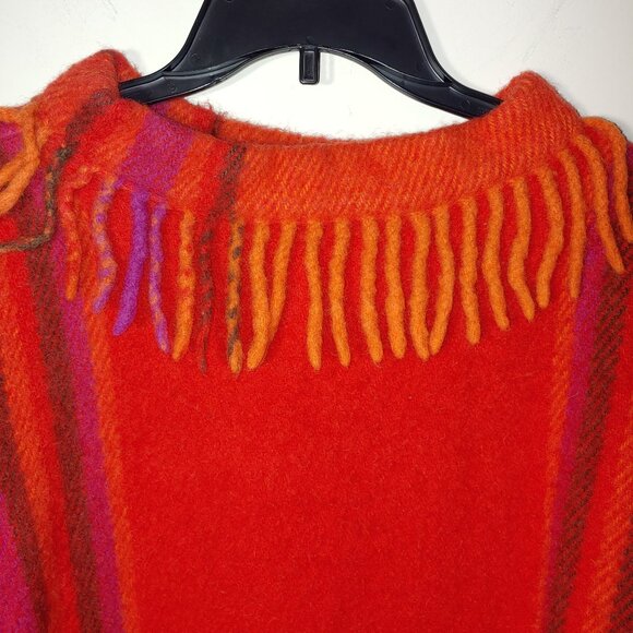 Vtge Lapp Lander 100% New Wool Fringed Sweater Size EU 40/ USA L Bright Orange - Picture 4 of 5